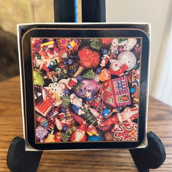 Christopher Radko Vintage Set Of 4 Christmas Kaleidoscope Cork Backed Coasters - Picture 2 of 4